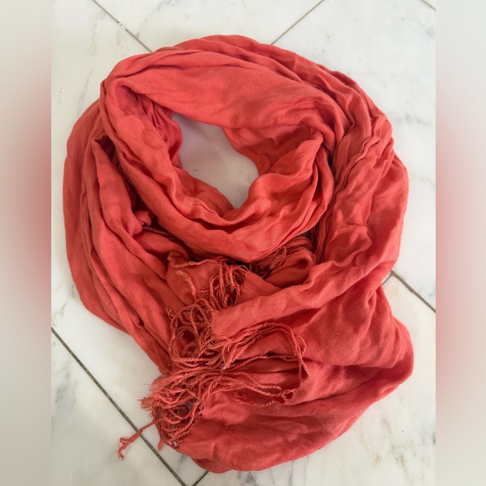 pashmina Coral Red Lightweight Wrap Scarf